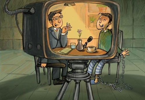 La Entrevista  Una entrevista tranquila y amigable; al menos, eso es lo que muestra la cámara. Tras las sonrisas, la verdad se esconde y se ve obligad