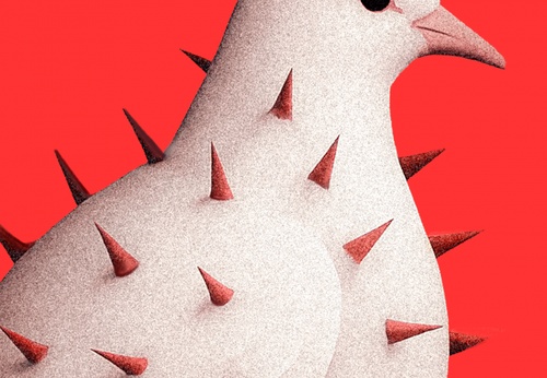 Peace - not unarmed | This poster illuminates the concept of modern peace through a powerful visual metaphor and concise, impactful text. The white do