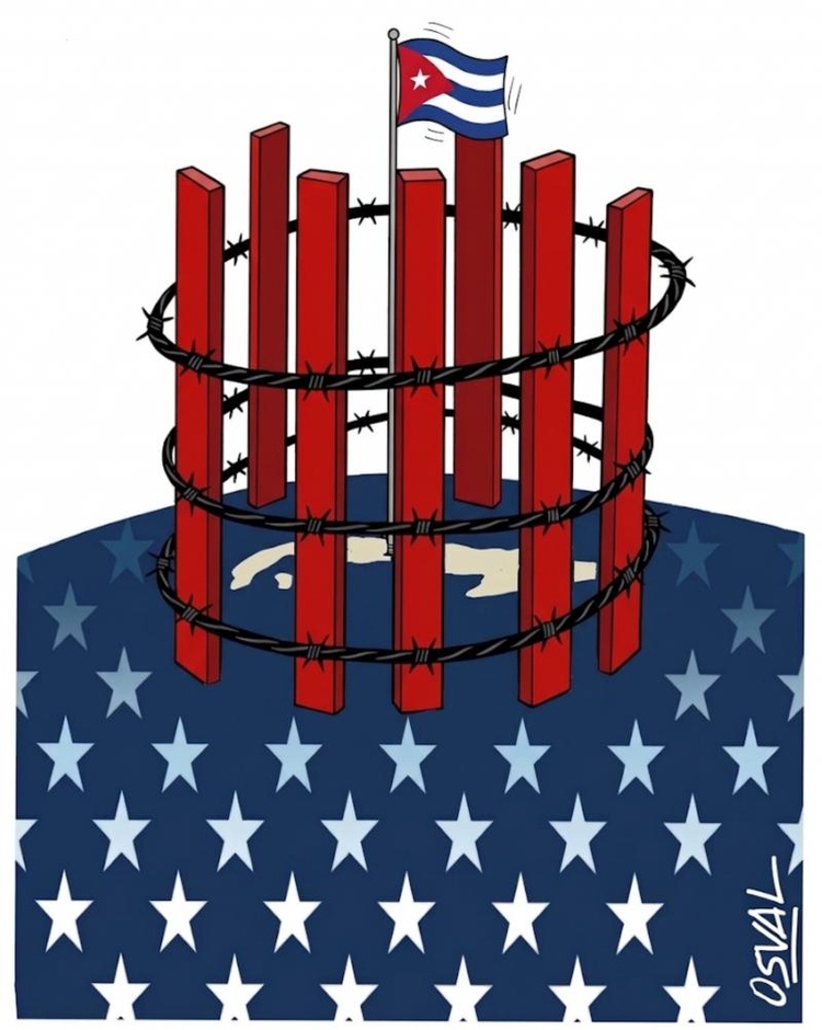 The fence of bars and stars The blockade of Cuba by the US administration is a genocide.