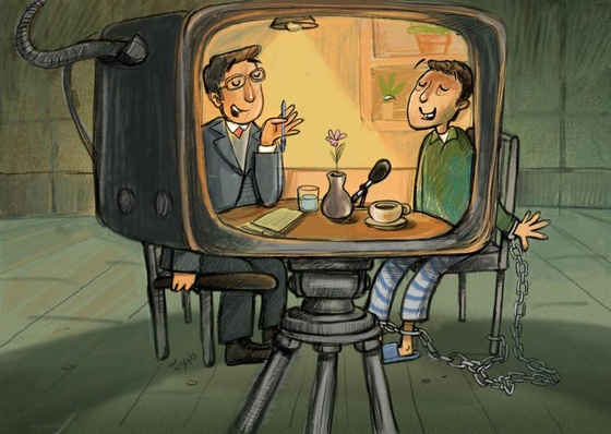 La Entrevista  Una entrevista tranquila y amigable; al menos, eso es lo que muestra la cámara. Tras las sonrisas, la verdad se esconde y se ve obligad
