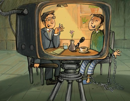The Interview  A calm, friendly interview — at least, that’s what the camera shows. Behind the smiles, the truth is chained and forced to perform. Th