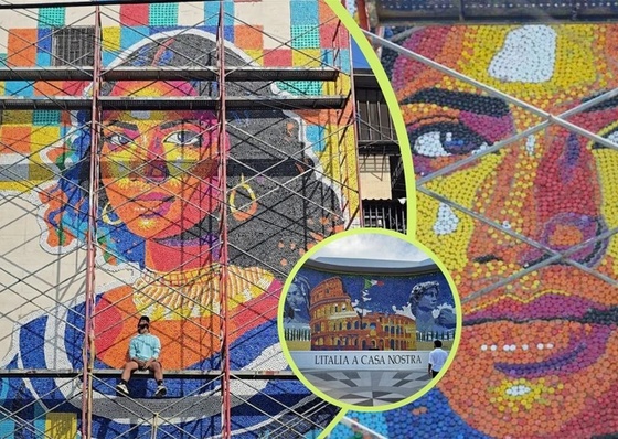 Oscar Olivares Sets Record with Giant Recycled Bottle Cap Mural