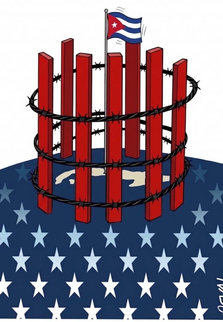The fence of bars and stars The blockade of Cuba by the US administration is a genocide.