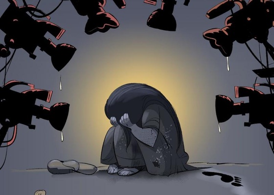 Juicio mediático Esta caricatura fue realizada como respuesta a una inquietante realidad en Bangladés, donde la violencia sexual contra mujeres y niño