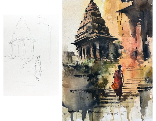 Galería de pintura en acuarela de Sikander Singh - India